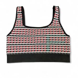Fabletics Houndstooth Sports Bra in Red and Black
